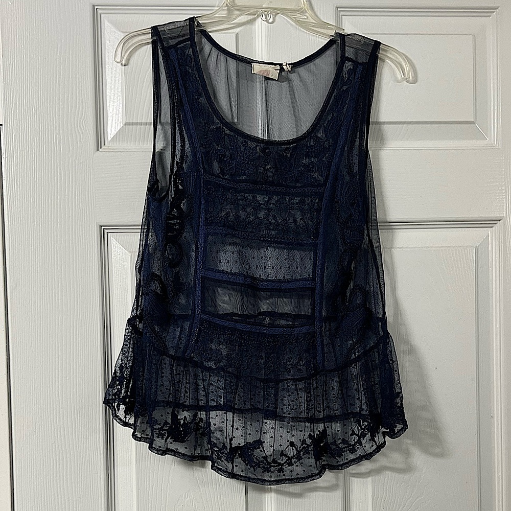 Navy mesh tank top from Anthropologie-brand Lilka